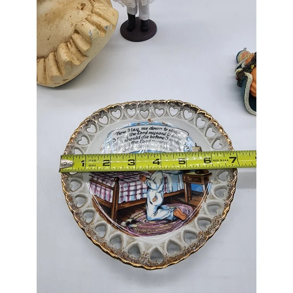 Vintage Nov Co Japan Now I Lay Me Down to Sleep Praying Boy Heart Cutout Plate